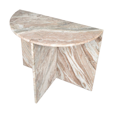 Patrice 24" Art Deco Minimalist Natural Marble Handmade Demilune Side Table - JONATHAN Y